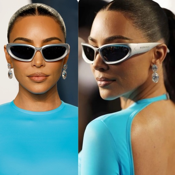 BALENCIAGA SWIFT OVAL SUNGLASSES IN SILVER as seen on Kim K - Picture 3 of 8